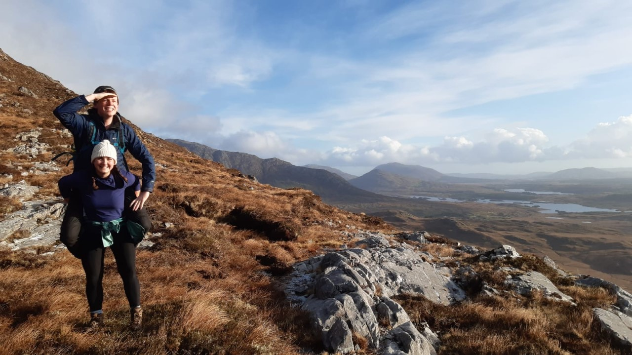 Cristina and her husband Piaras in her favourite place in County Galway, climbing the Twelve Bens in Connemara