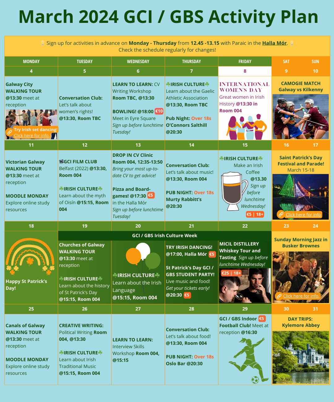 March Social Events Programme
