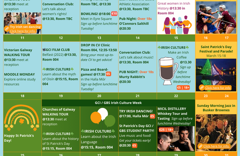 March Social Events Programme